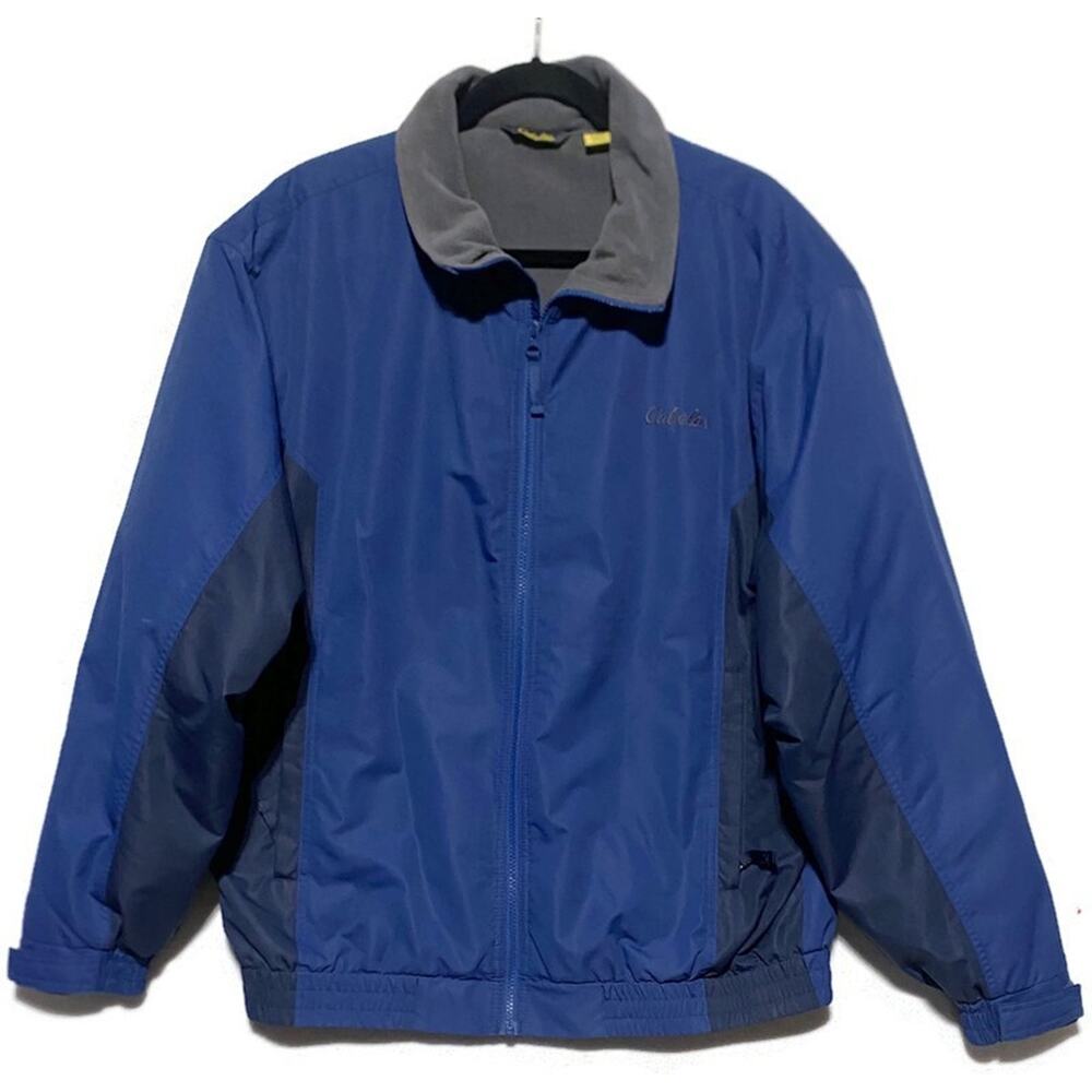 Cabelas Fleece Zip Up Jacket Blue Men's Size Large Lined With Side Pockets